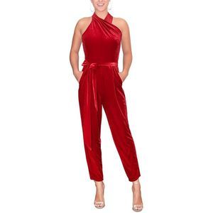 Rachel Rachel Roy Womens Harland Red Velvet Halter Evening Jumpsuit NWT